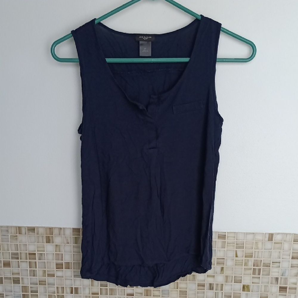 Ann Taylor Petite Navy Black Tank Top